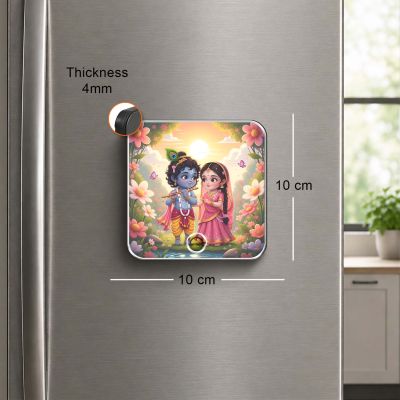Shri Radha Krishna Musical Fridge Magnet Religious Decoration for Pooja Room, Home Decor Item for Living Room, Office Music Player with Rechargeable Speaker Spiritual Gift for Birthday